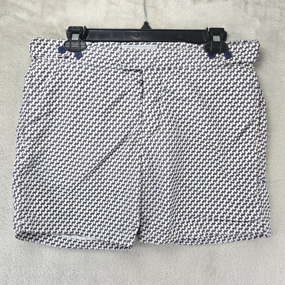 Frescobol Carioca Swim Shorts Trunks Mens 32 Lined White Geometric 5"
